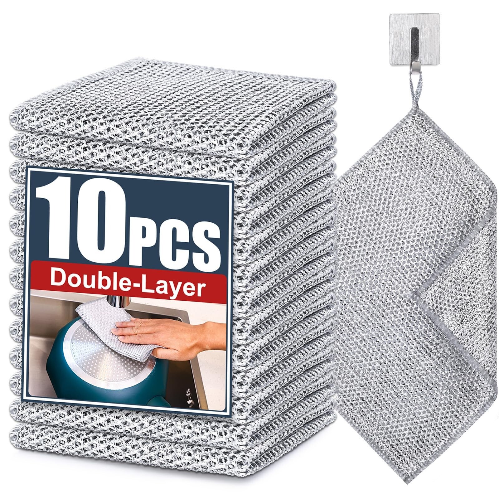 Navona 10 Pcs New Upgrade Steel Wire Dishcloth,Double-Layer Steel Wire Cleani...