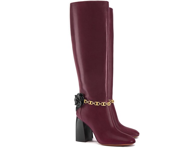 Tory Burch Burgundy Blossom Block Heel BOOTS Tall Knee High BOOTIES Sz 5  for sale online | eBay