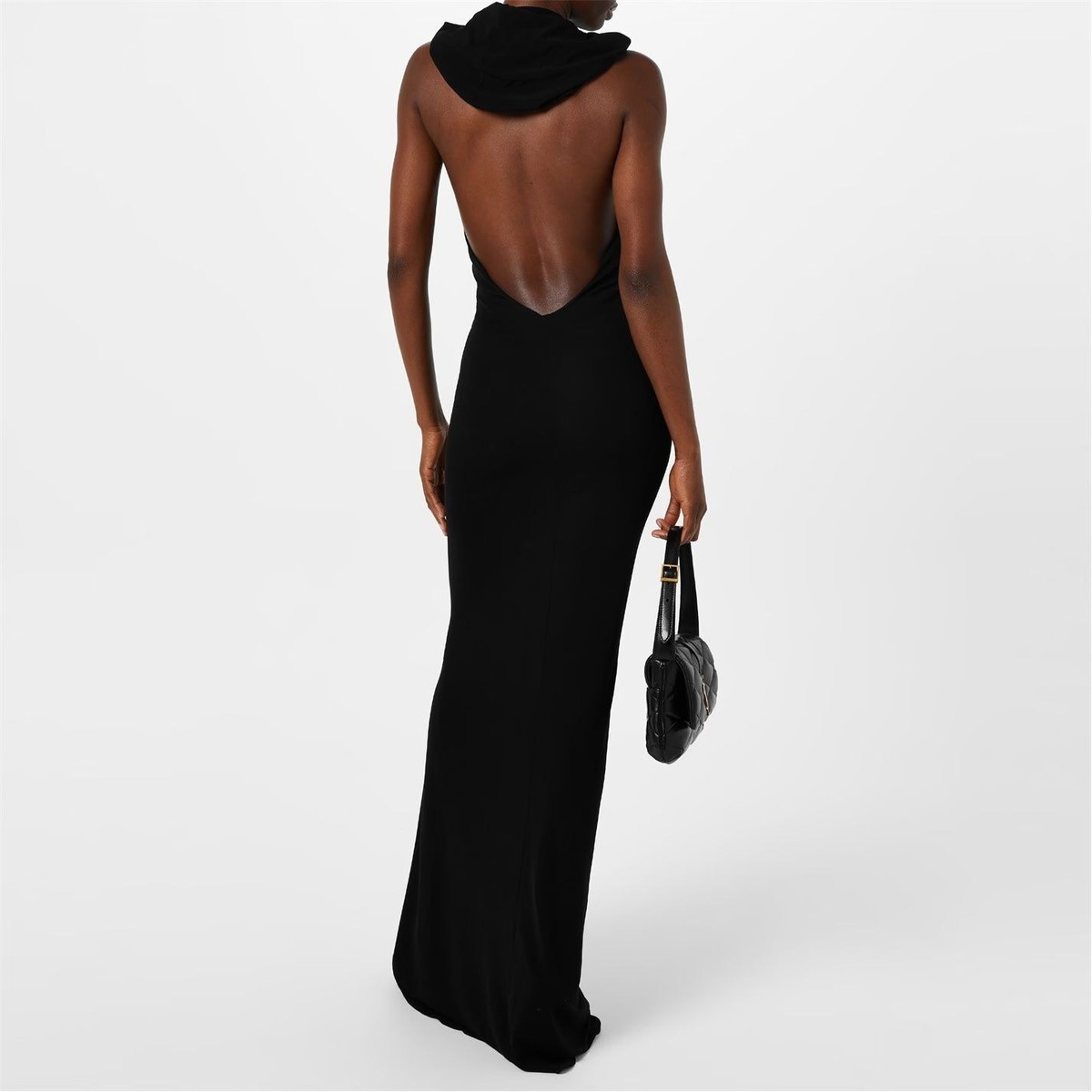 SAINT LAURENT Hooded Crepe Dress in Noir 36 New Womens Long Maxi Gown | eBay