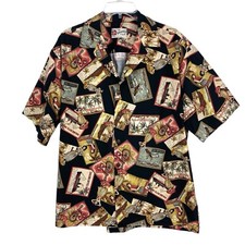 Vintage Hilo Hattie The Hawaiian Shirt Men  s Size L Button Boats Tropical Black