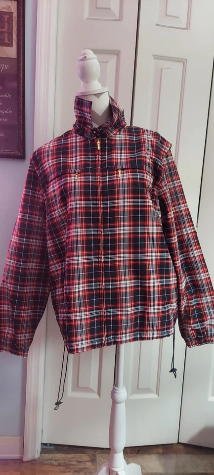 Chaqueta cortavientos forrada Catalina para mujer talla grande cremallera completa roja blanca azul Foto 2 de 4