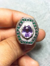 Natural Amethyst Gems Purple Amethyst Stone Engraved Ring Beautiful Antique Ring