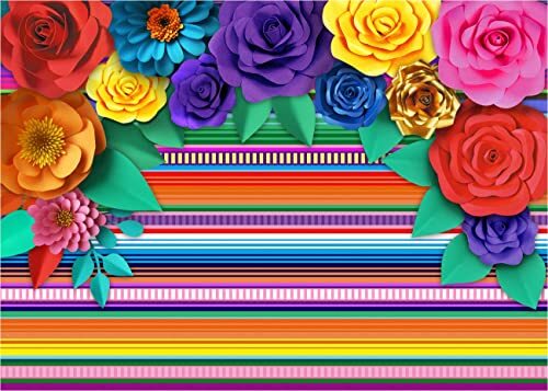 Mexican Theme Party Striped Backdrop Fiesta Cinco De Mayo Paper Flowers Backg... - Picture 1 of 8