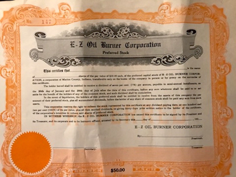 Vintage 1920s E-Z Oil Burner Corp unused stock certificate-image