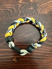 Y2K Titanium Sports Bracelet Twist Braid Yellow Black White Baseball 2000s