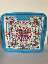 Estee Lauder Flower & Fruit Print Canvas Cosmetic Makeup Bag ~ Blue