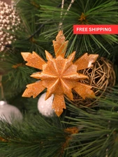 Handmade Golden Resin Snowflake Christmas Tree Ornament Holiday Decor 11cm