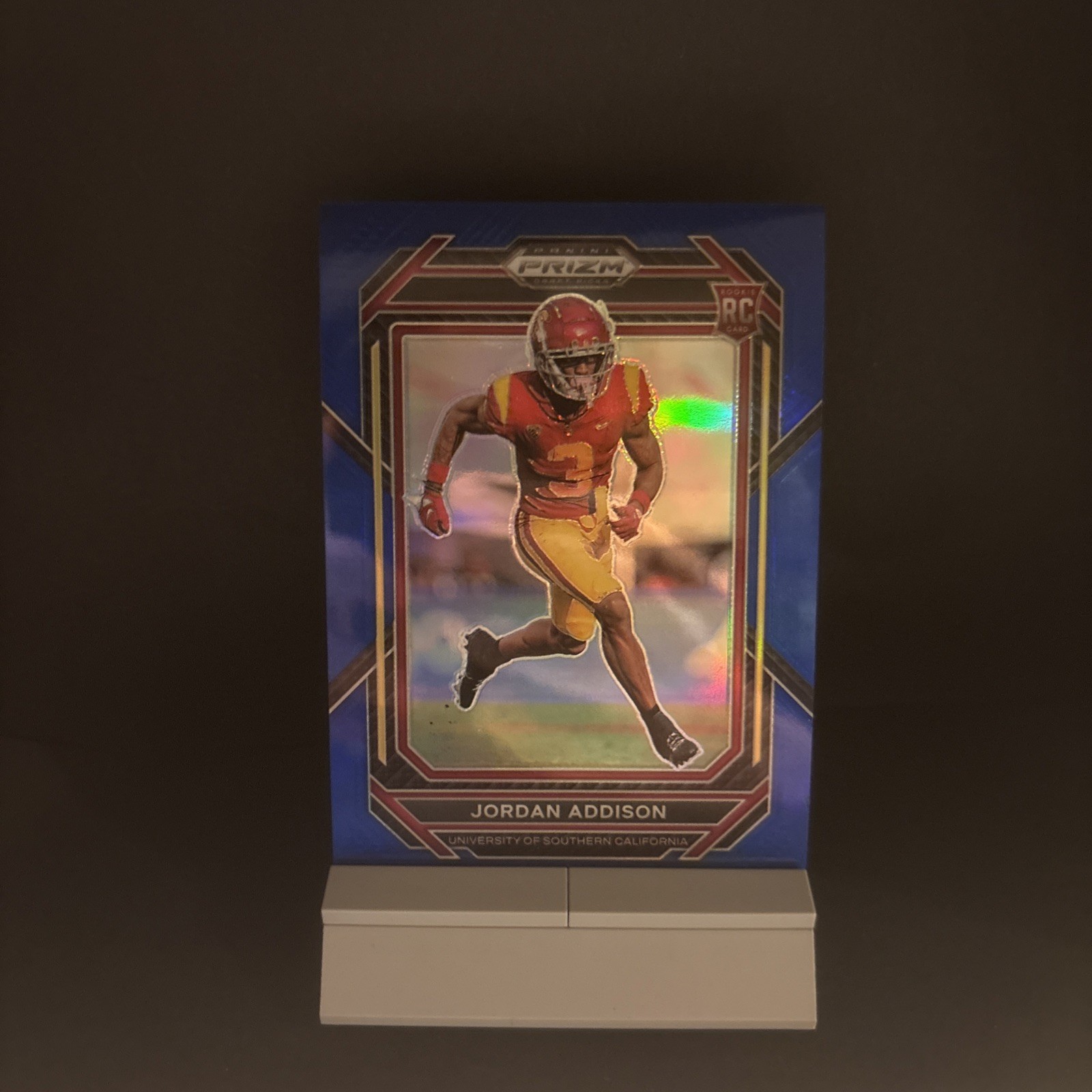 Jordan Addison 2023 Panini Prizm Draft Picks Blue Prizm RC /199 #136 USC Card
