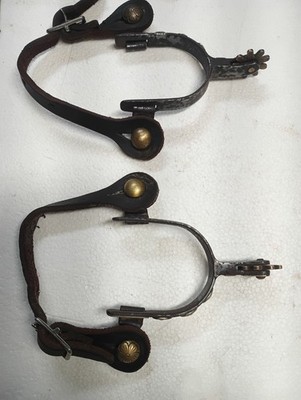 Kids Vintage Cowboy Spurs Pair Metal and Leather with Straps and Buckles