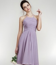 Azazie Ginny Lilac Chiffon Pleated Halter Fit & Flare Formal Dress Small Wedding