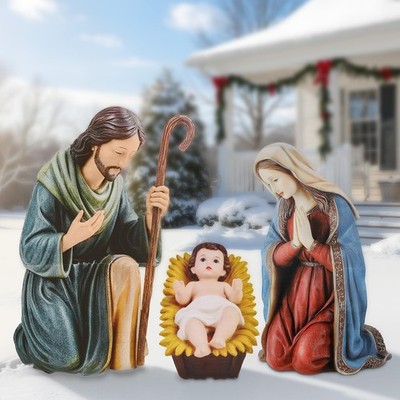 MorningRo 3 Pcs Easter Metal Outdoor Nativity Scene Set 37.4''H Large Holy Fa...