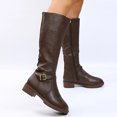 Vintage Brown Women Knee High Boots Big Size Low Heels Platform Long Boots - Picture 12 of 27