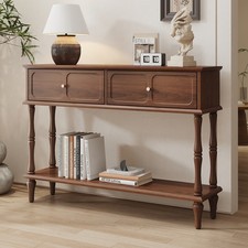 Mid-Century Retro Console Table Wooden Entryway Hall Table for Living Room Brown