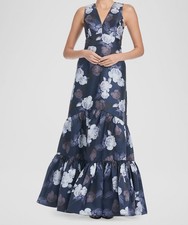 Sachin Babi Women's Blue Rori Floral Print Ruffle Hem Gown Dress Size 14