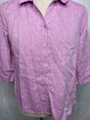 Chicos Sz M 2 Womens Linen Button Down Tunic Top Pink Shirt Long Sleeve - Picture 3 of 6