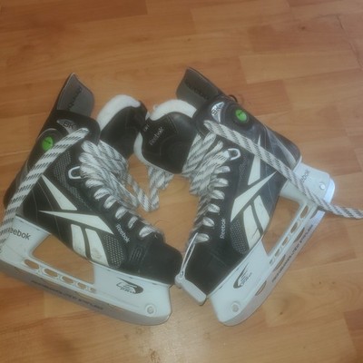 Reebok 8K Pump Ice Hockey Skates Men Size 5 Black White Carbon FREE SHIPPING 