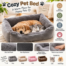 Plush Dog Cat Bed Soft Cozy Pet Cushion Raised Sides Sleeping Nest
