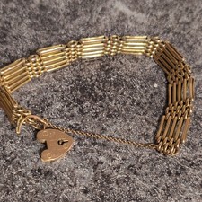 9ct Rose Gold Gate Chain Bracelet Heart Padlock Closure Engraved Signed