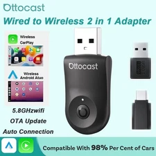 Ottocast Mini Wireless CarPlay Adapter&Android Auto w/One-Click Fast Disconnect