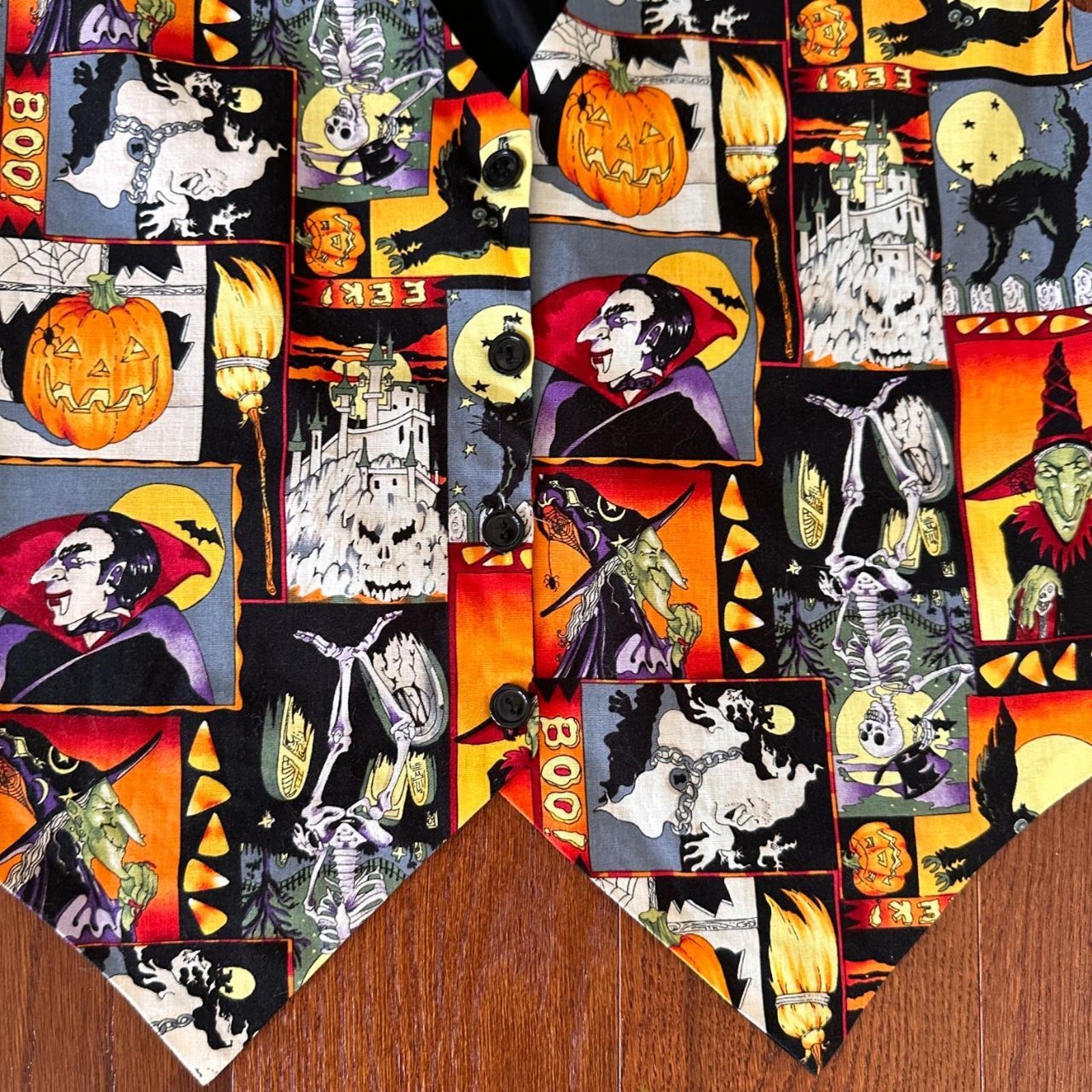 Vintage Halloween Theme Patchwork Print Vest - image 3