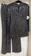 NEW w Tags St John Jacket and Pants total covered in Silver Paillettes sz 10