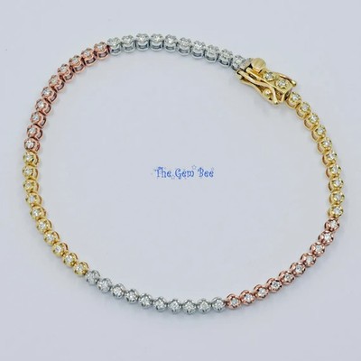 14K massives dreifarbiges Gelb Weiß Rotgold natürlicher Diamant Tennisarmband 7''