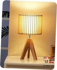 14.17" Small Table Lamp, Wood Tripod Bedside Lamp, Natural Wood Minimalist