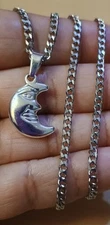 Crescent Moon Necklace - Silver Color  Stainless Steel Chain 18"