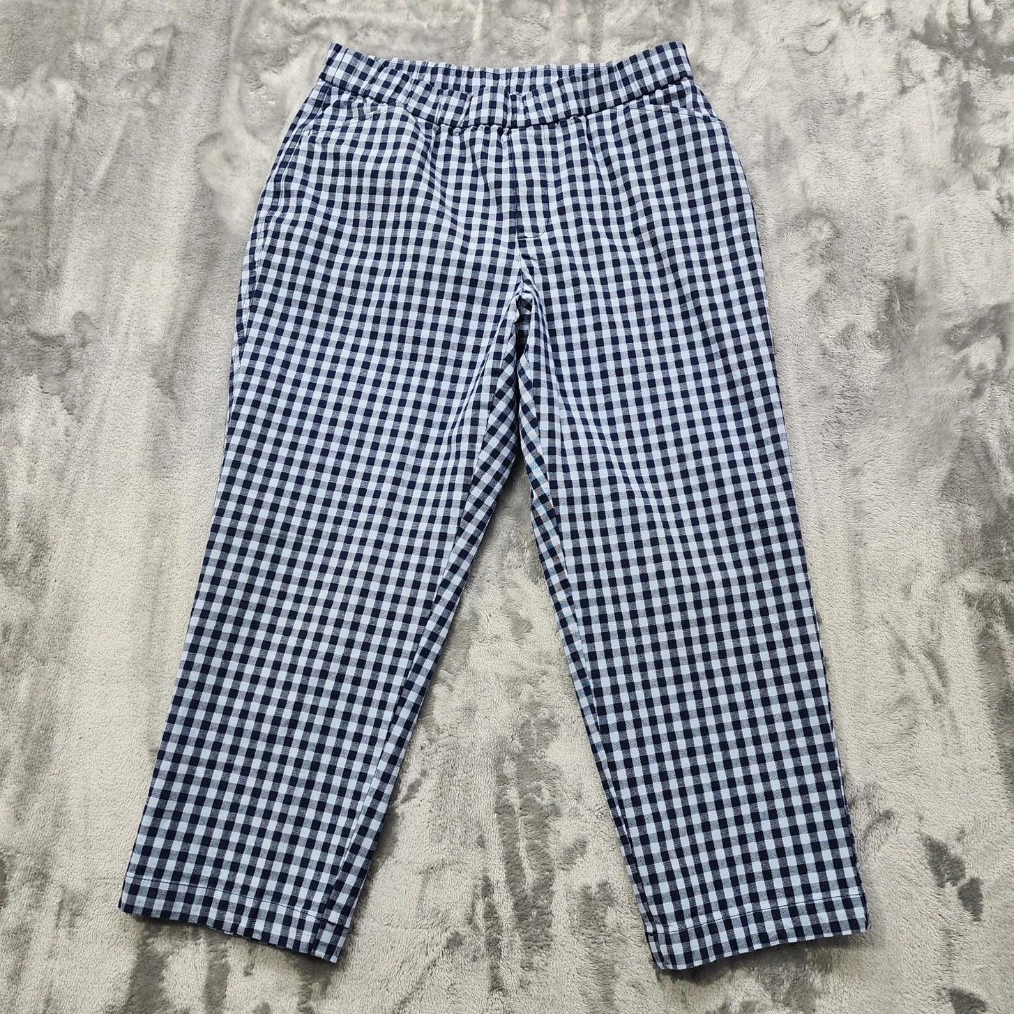 Lands End Pants Womens 6P PETITE Blue Gingham Check Mid Rise Pull On Capri Chino