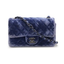 Chanel Mini Matelasse Velvet Leather Shoulder Bag Women Blue One Size