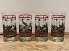 Vintage Coca Cola Drink Glasses Cups Pint Christmas Holly Red Green Set Of 4 VTG