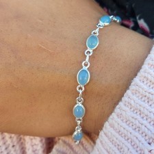 Aqua Chalcedony Bracelet 925 Sterling Silver Bracelet Blue Gemstone Bracelet USA