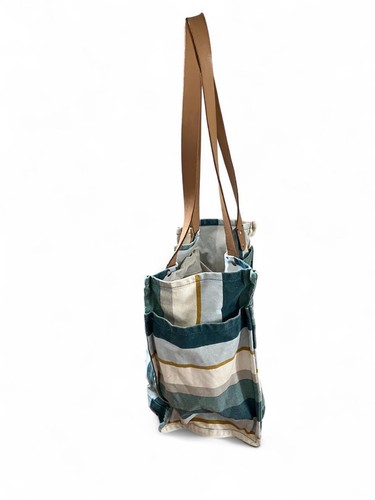 FEED Projects Large Reusable Coastal Stripe Canvas Market Tote Bag 13x11x7” - Picture 4 of 6