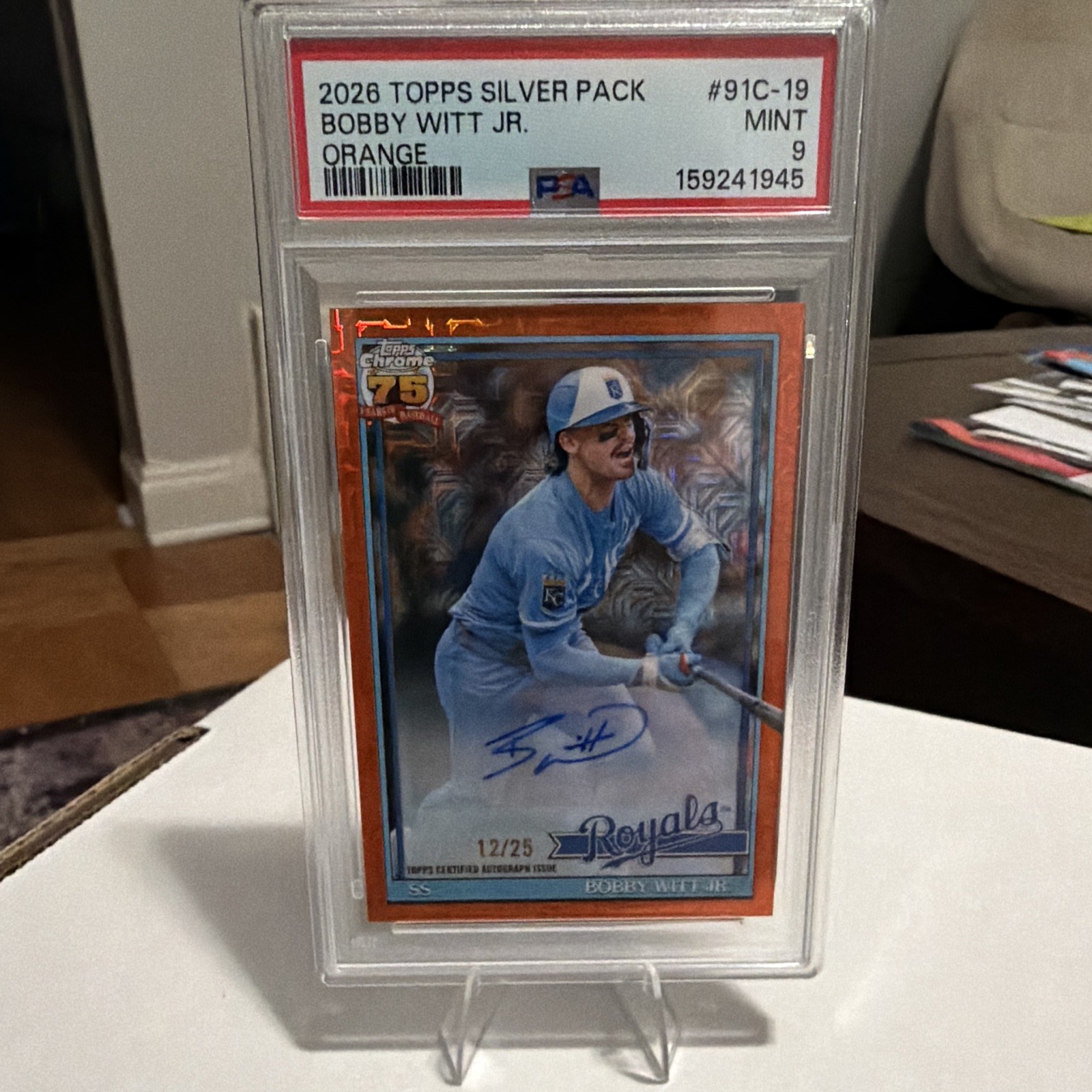 2026 Topps Silver Pack Bobby Witt Jr. #91C-19 Orange Auto PSA 9 /25