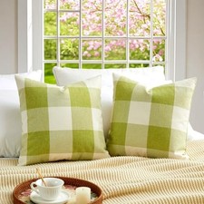Spring Outdoor Green Plaid Pillow Covers 18x18 Set of 2, Green Farmhouse
