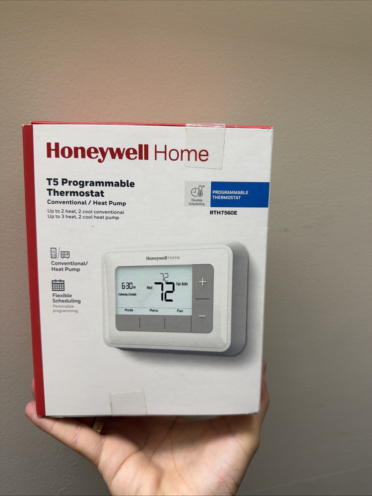 Honeywell Home T5 Programmable Thermostat Heat Pump Digital Push Button ...
