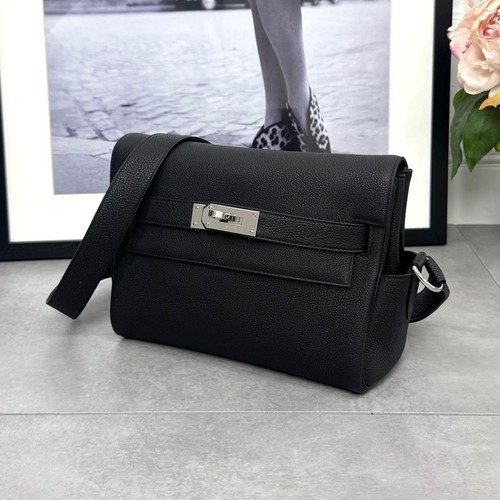 Hermes Kelly Messenger PM Togo Black Silver Hd K Engraved 745845