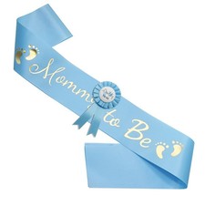 2 PCS Blue Mommy To Be Sash Daddy To Be Pin Set Baby Shower Party Decor