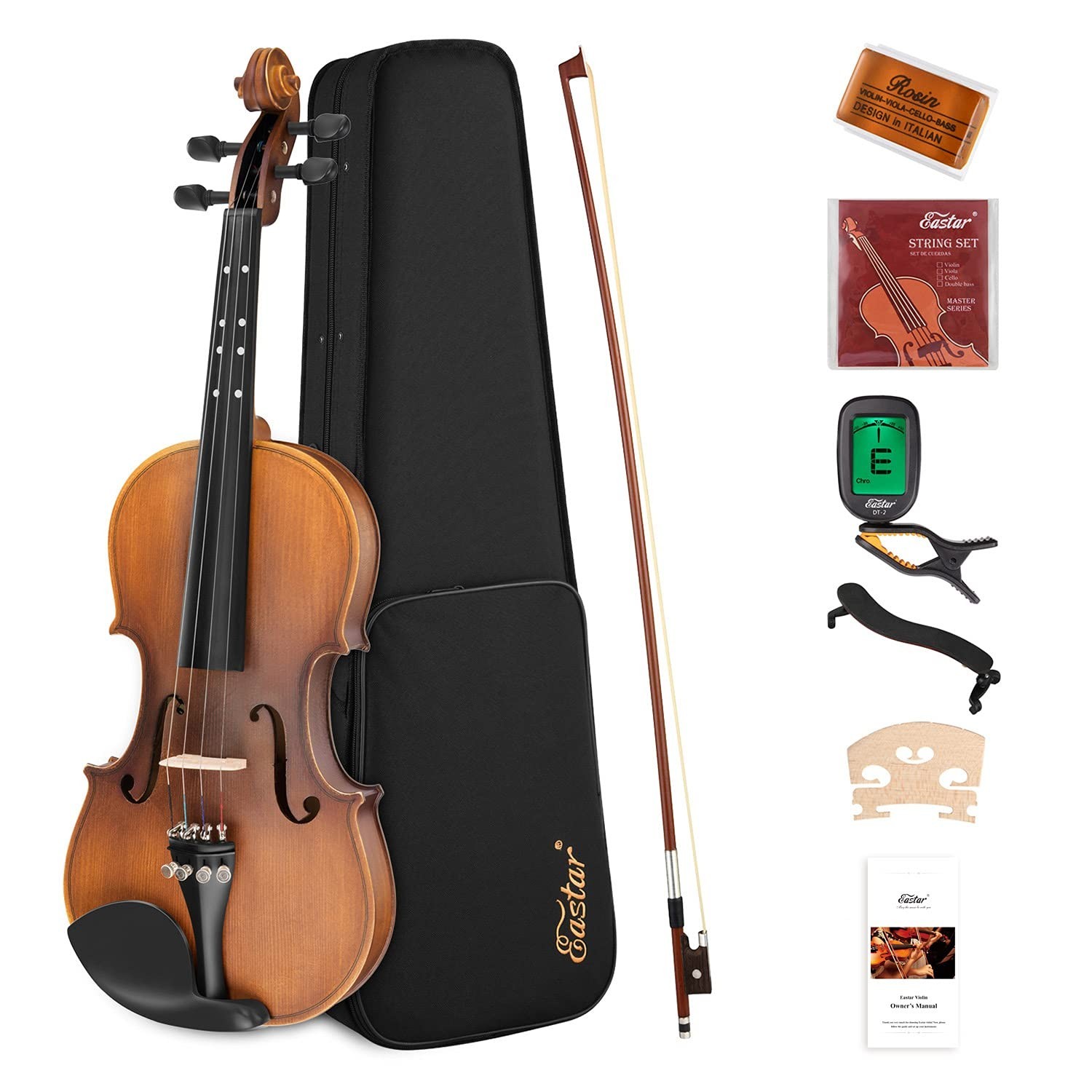 Eastar EVA-3 1/2 Size Violin Set Beginner Matte Finish Hard Case Bow Rosin Tuner
