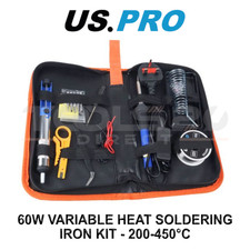 US PRO Tools Kit Saldatore a Calore Variabile 60W 200-450°C con Accessori