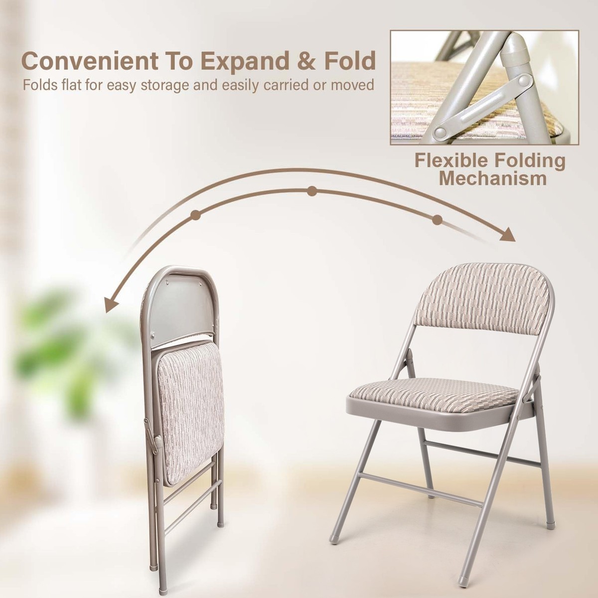 NEW DELUXE STRONG STEEL METAL FRAME CHAIR FABRIC PADDED FOLDING