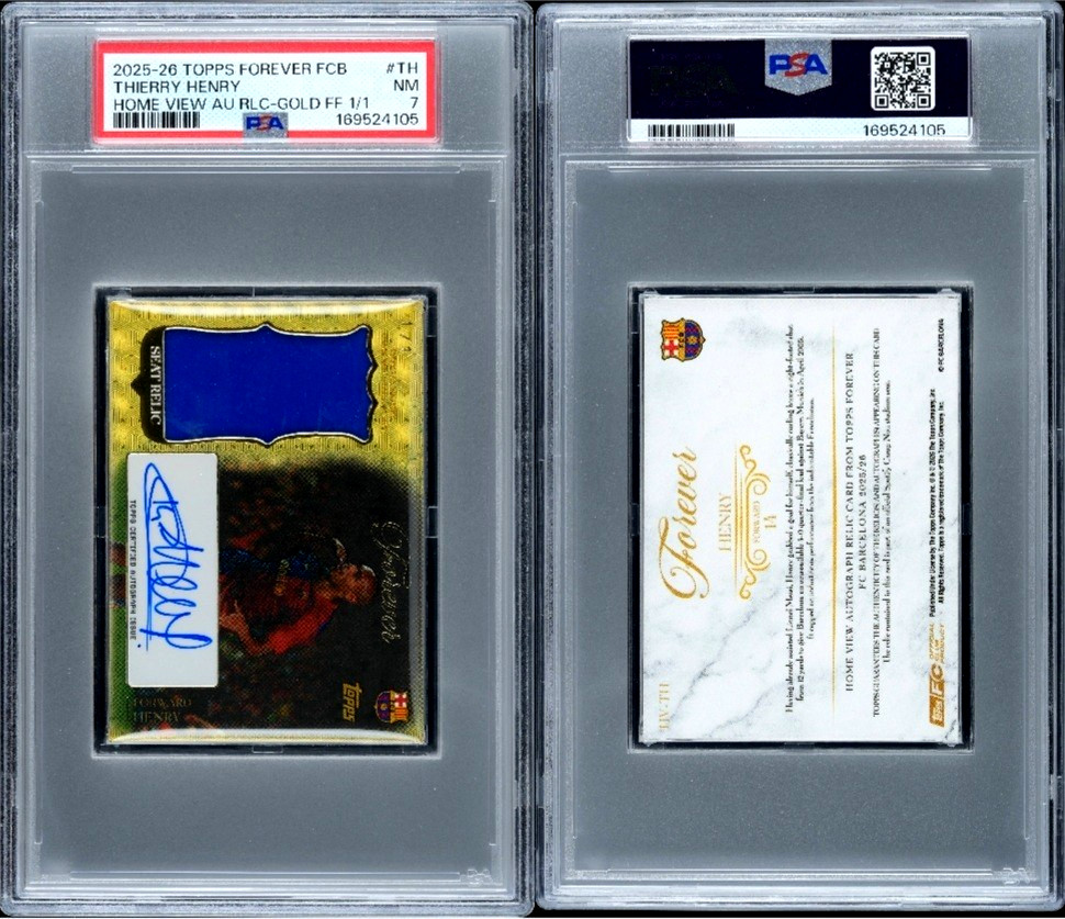 1/1 Thierry Henry Topps Barcelona Forever Home View Foilfractor PSA 7 Relic Auto view 3