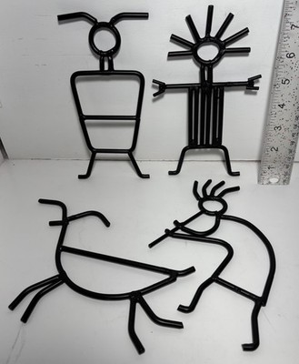 Petroglyph Style Metal Wall Art Hanging Decor Kokopelli Deer Man Set X4 Native
