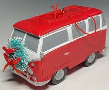 Red Volkswagen Camper With Wreath On Front Christmas Ornament