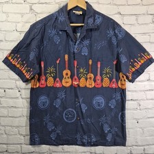 Vintage Winnie Fashions Hawaiian Shirt Mens XL Tropical Ukulele Print Hawaii USA