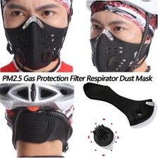Black Washable Cycling Face Mask Active Carbon Filter Breathing Valves Reusable