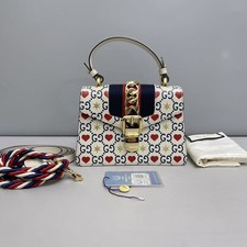Gucci Sylvie Mini Top Handle Bag White Leather Heart Star GG Limited