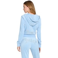 JUICY COUTURE Velour Tracksuit BLING Size XL Sweatsuit 2 Piece Baby Blue Set