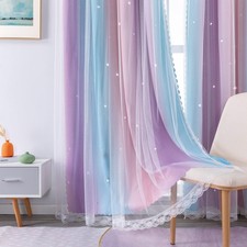 Curtains for Bedroom Decor, Rainbow Pink Purple/34/79