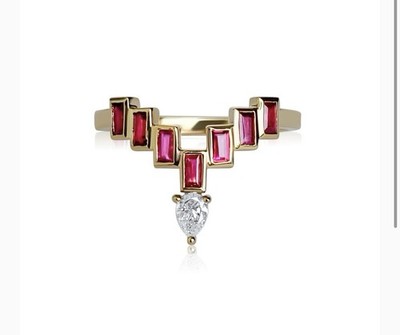 Ri Noor Foundrae Ring Erleuchtung Krone Diadem Rubin Diamant 14 Karat Gold